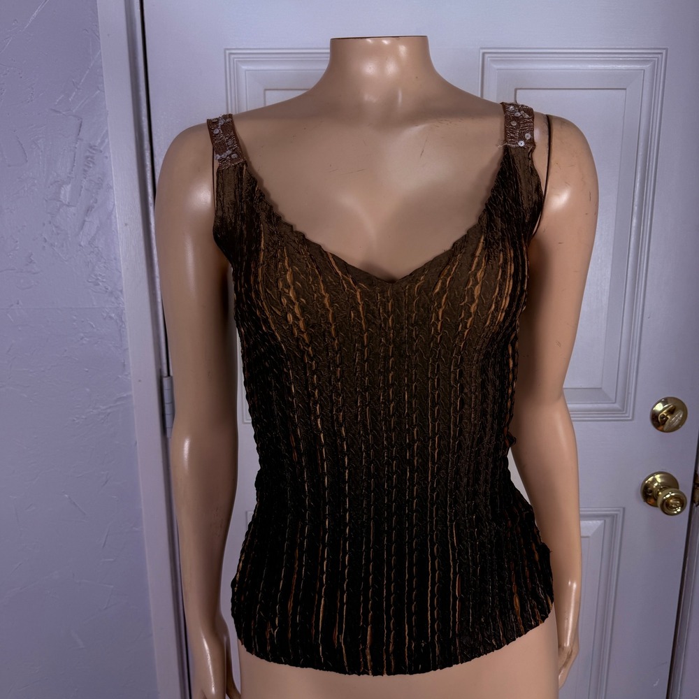 Vintage Y2K Komarov Shirt Small Tank Top Sequin Crinkle Polyester T3-21